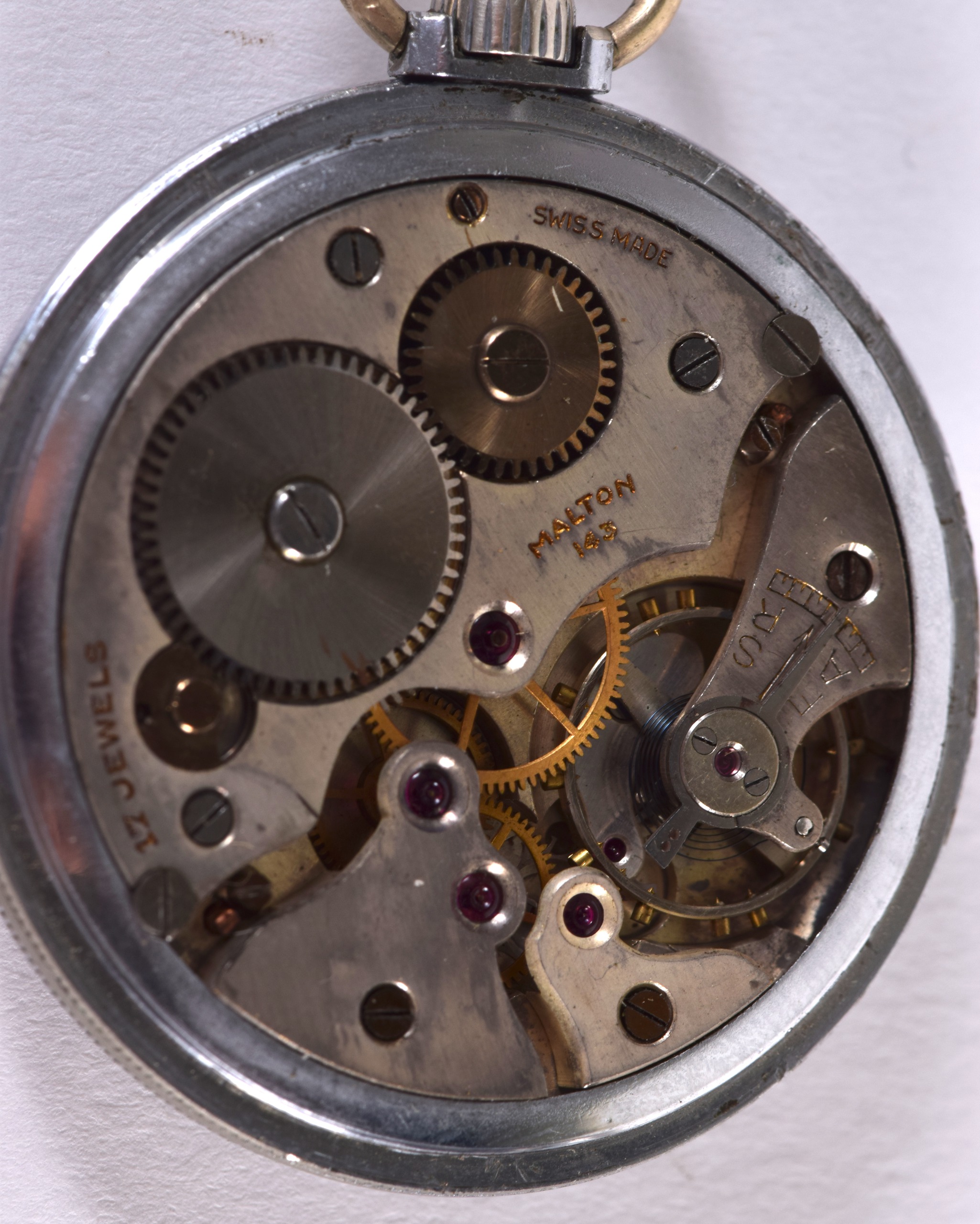 A 19TH CENTURY ENGLISH SILVER POCKET WATCH together with another white metal watch. 5.25 cm & 4 cm - Image 4 of 6