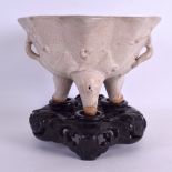 A RARE LARGE 19TH CENTURY CHINESE GE TYPE POTTERY CENSER upon a fine hardwood base. Censer 19 cm x