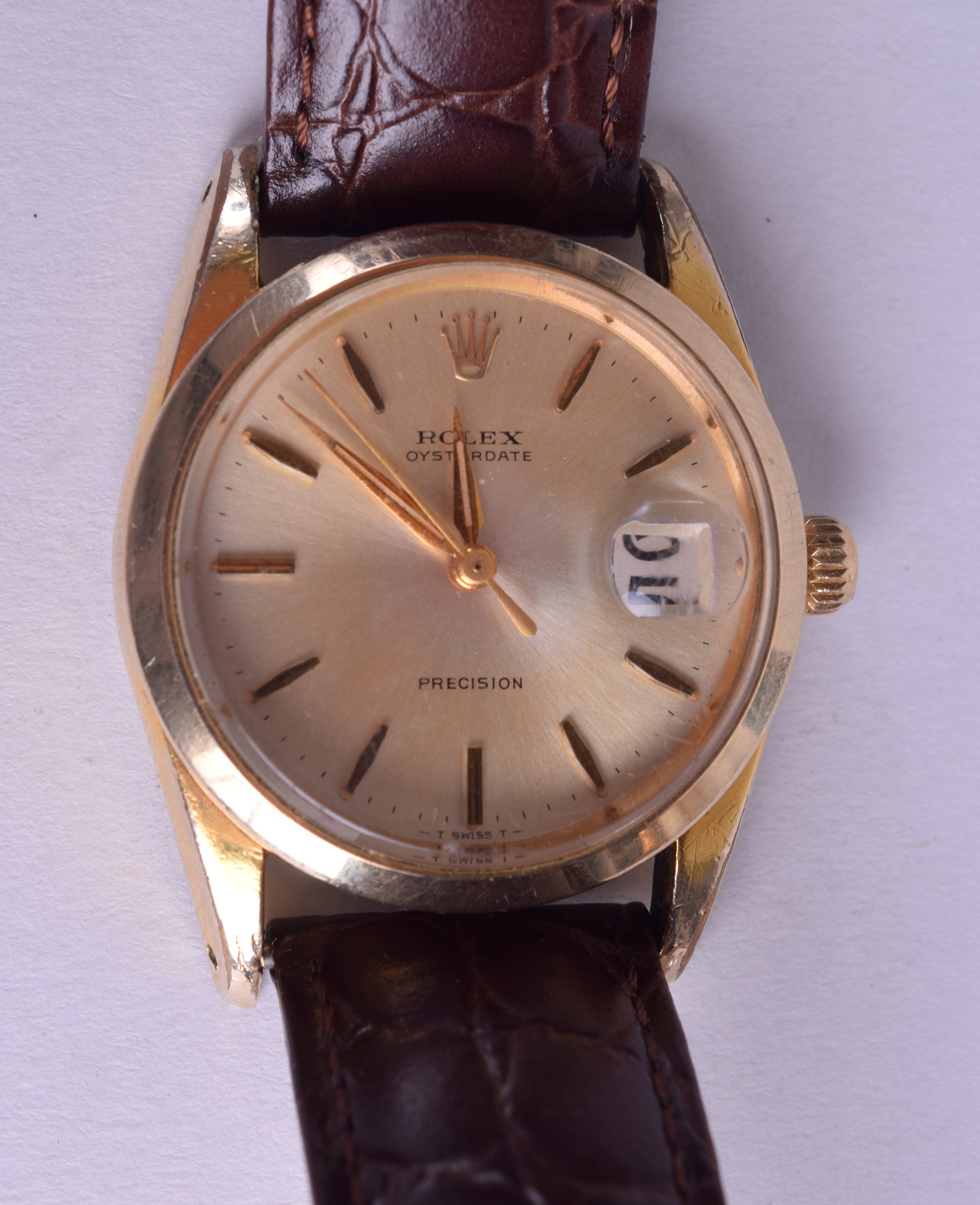 A ROLEX OYSTER DATE PRECISION WRISTWATCH with gold numerals. 3.25 cm diameter.