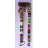 TWO AFRICAN TRIBAL MASSIM BEADWORK STAFFS. 30 cm & 24 cm long. (2)