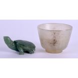 AN EARLY 20TH CENTURY CHINESE HARDSTONE TEABOWL together with a hardstone tortoise. (2)