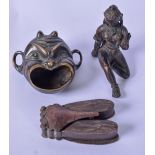 A 19TH CENTURY INDIAN BRONZE FIGURE, together with a Chinese cicada fly and another. Largest 7.5