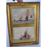 W E J DEAN, pair framed watercolours, signed, sailing scenes. 9 cm x 12.5 cm.