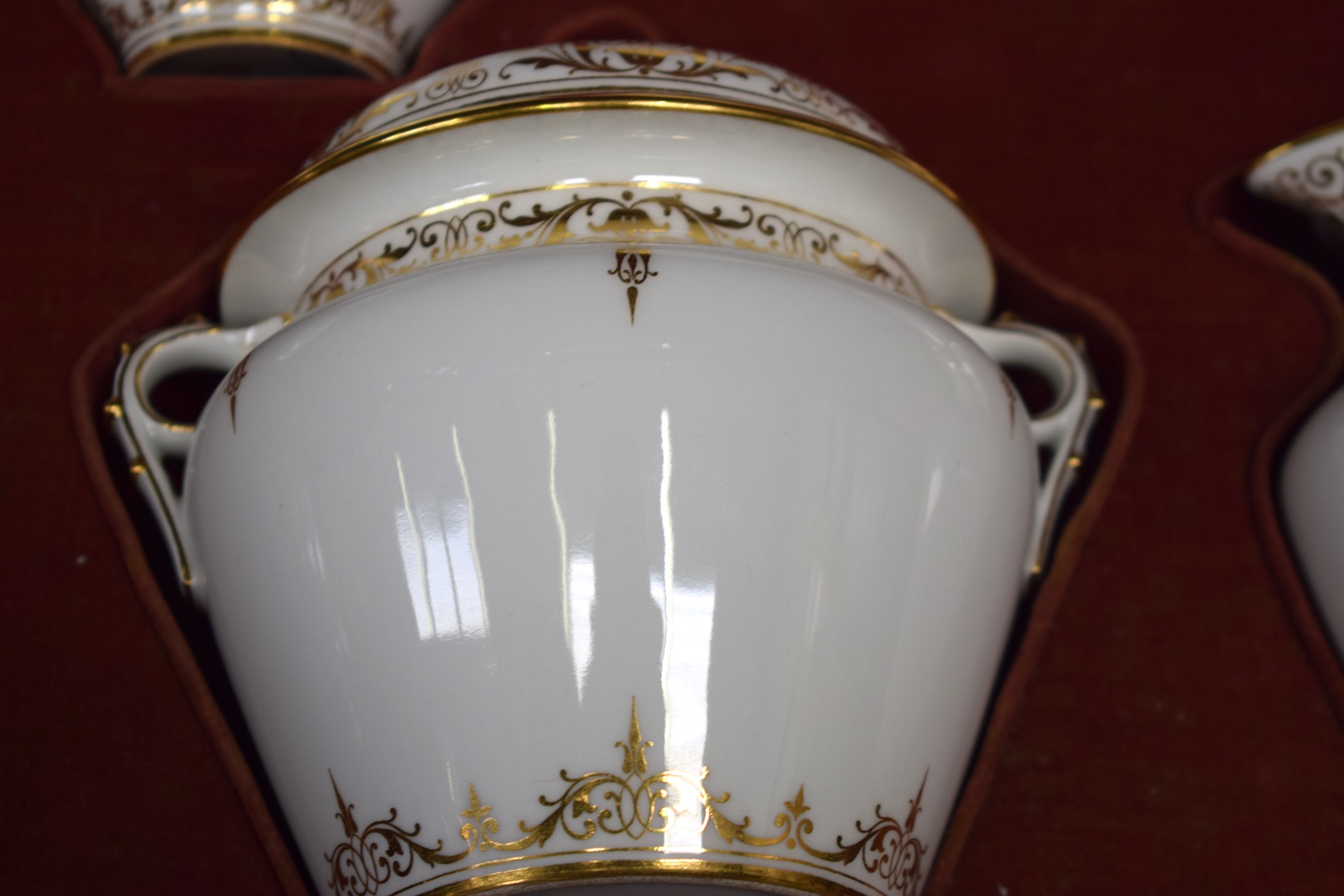 A GOOD CASED 19TH CENTURY FRENCH SEVRES PORCELAIN TEASET painted with rich gilt scrolling foliage. - Image 8 of 8