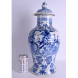 A LARGE 19TH CENTURY CHINESE BLUE AND WHITE PORCELAIN VASE AND COVER bearing Kangxi marks to base,