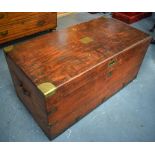 AN EARLY 20TH CENTURY WOODEN CAMPAIGN TRUNK OR CHEST, with brass corners and handles. 49 cm 103 cm.
