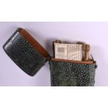 A RARE LARGE GEORGE III SHAGREEN ETUI the lid rising to reveal a leather lined interior,