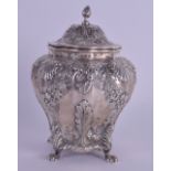 A GOOD LATE VICTORIAN SILVER TEA CADDY decorated in relief with shells and hanging acanthus. Chester