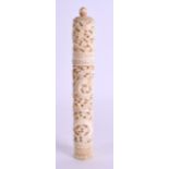 A MID 19TH CENTURY CHINESE CANTON CARVED IVORY NEEDLE CASE AND COVER Qing, decorated with dragons