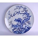 A LARGE MID 19TH CENTURY JAPANESE MEIJI PERIOD BLUE AND WHITE CHARGER painted with birds amongst