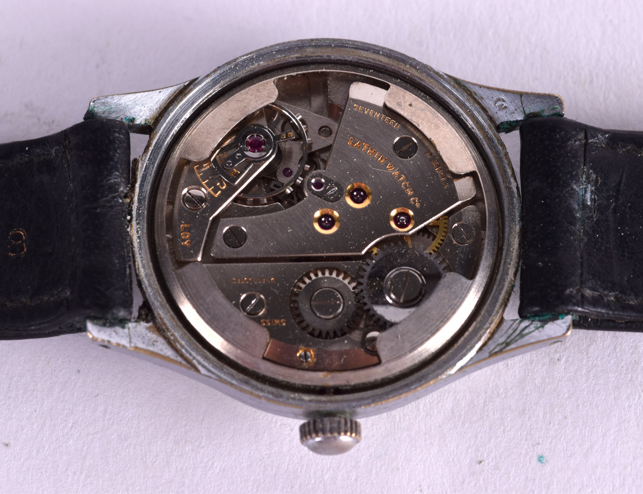 A RARE LATHIN DOUBLE DIAL CHRONOMETER WRISTWATCH with gilt numerals. 3.25 cm wide. - Image 3 of 4