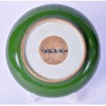 A CHINESE GREEN MONOCHROME PORCELAIN DISH, signed to base. 15 cm wide.