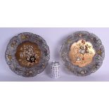 A FINE AND RARE LARGE PAIR OF 19TH CENTURY JAPANESE MEIJI PERIOD SHIBAYMA DISHES set within fine