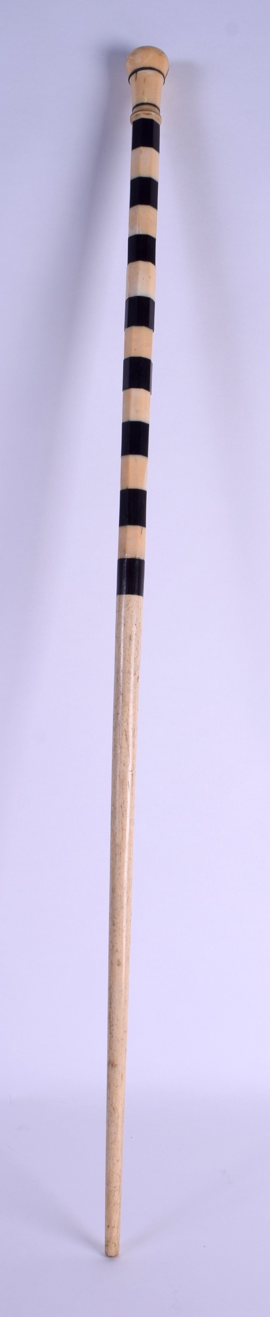 A MID 19TH CENTURY CARVED IVORY EBONY AND BONE WALKING CANE. 85 cm long. - Image 3 of 3