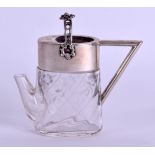 AN UNUSUAL EARLY 20TH CENTURY CONTINENTAL SILVER AND GLASS NOVELTY WATERING CAN engraved with