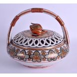 A LOVELY 19TH CENTURY JAPANESE MEIJI PERIOD KUTANI PORCELAIN BASKET AND COVER with reticulated