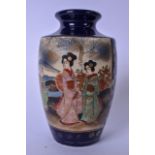 AN EARLY 20TH CENTUIRY JAPANESE SATSUMA POTTERY VASE, painted with geisha girls in a mountainous
