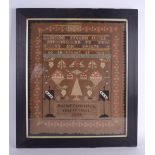 AN EARLY 20TH CENTURY FRAMED EMBROIDERED SAMPLER by Rachel Carrington Aged 12 years 1905. Sampler 39