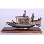 A SMALL 19TH CENTURY CHINESE EXPORT SILVER JUNK BOAT unusually well modelled with figures