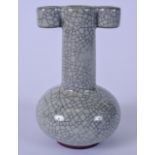 A CHINESE TWIN HANDLED GE TYPE PORCELAIN VASE, formed with bulbous body. 12.5 cm high.