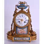 A MID 19TH CENTURY FRENCH GILT BRONZE SEVRES PORCELAIN MANTEL CLOCK signed Raingo Fres A Paris,