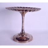 A GOOD LARGE 19TH CENTURY JAPANESE MEIJI PERIOD SILVER PEDESTAL TAZZA formed as an open