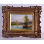 AN EX ROYAL WORCESTER ARTIST PLAQUE painted with a narrow boat near Windsor Castle by Alan