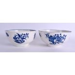 TWO 18TH CENTURY WORCESTER BOWLS printed with foliage. 16 cm & 15 cm diameter. (2)