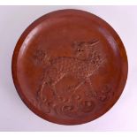 A LARGE 19TH CENTURY JAPANESE MEIJI PERIOD REDWARE POTTERY CHARGER decorated with a roaming