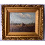 CIRCLE OF PAUL HENRY (1877-1958), framed impressionist oil on canvas, a male ploughing a field