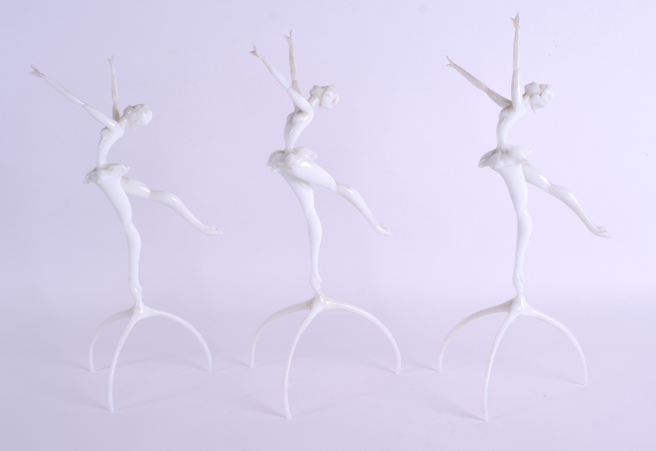 A RARE SET OF THREE GERMANIC HUNGARIAN GLASS DANCERS by Istvan Komaromy (1910-1975), modelled as - Image 2 of 5