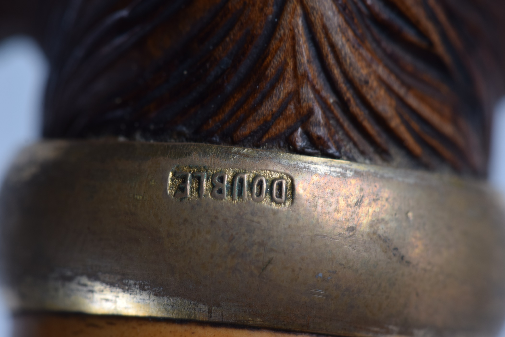 A LATE VICTORIAN CARVED WOOD DOG HEAD PARASOL with glass eyes and white metal rim. 82 cm long. - Image 5 of 5