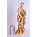A LARGE 19TH CENTURY JAPANESE MEIJI PERIOD CARVED IVORY OKIMONO modelled as a fisherman pulling a