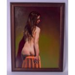 OWEN CLAXTON (Scottish), framed oil on canvas, monogrammed to corner, study of a nude female. 54