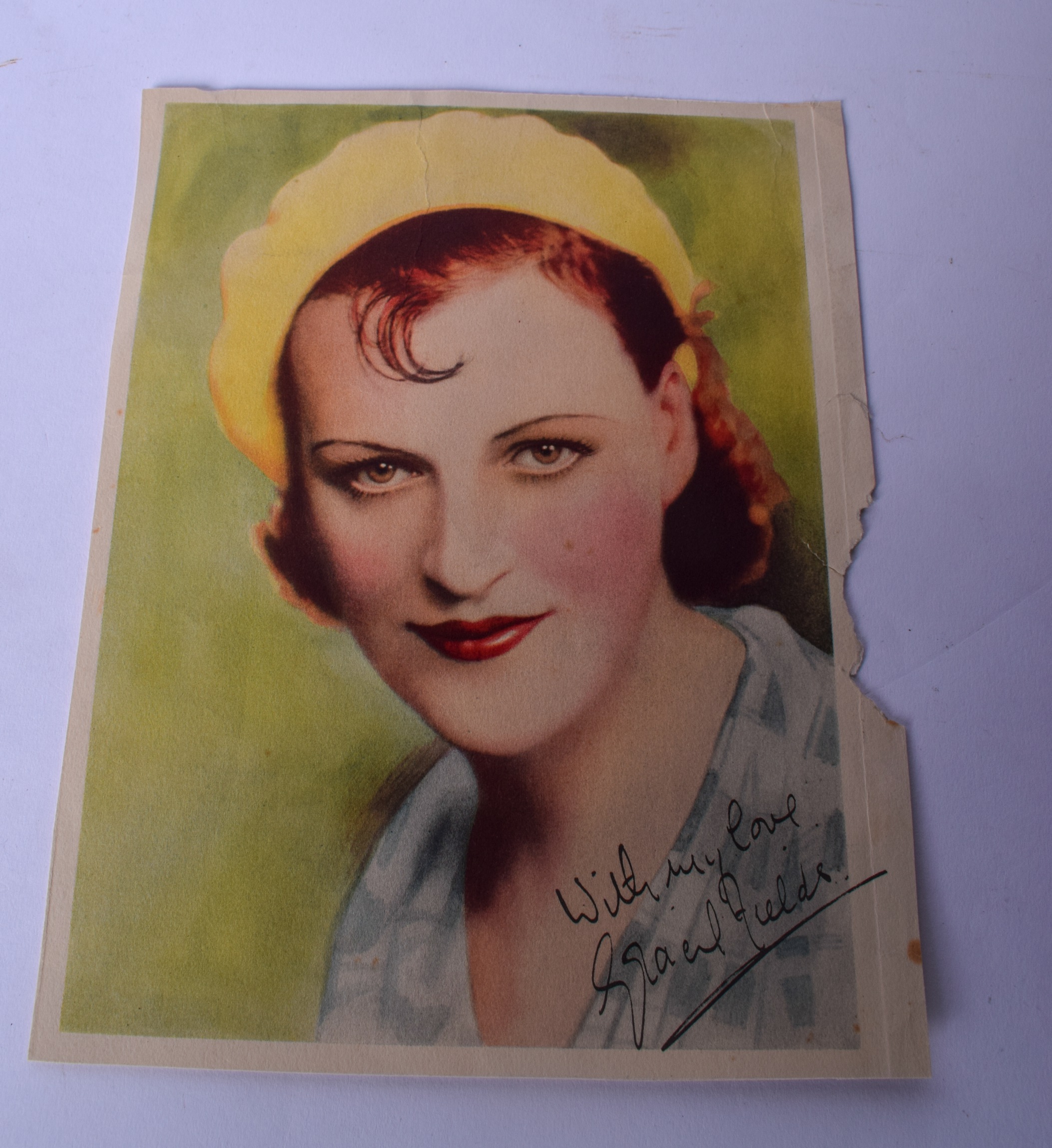 A RARE PICTURE OF ACTRESS GRACIE FIELDS, signed "with my love, Gracie Fields". 23 cm x 18 cm.