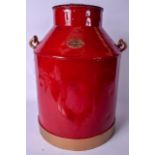 A VINTAGE MILK CHURN OR PAIL PAINTED RED, by "Lodwidge & Kingdon Ironmongers, Basingstoke. 45 cm