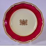 AN EARLY 20TH CENTURY SPODE COPELANDS LIVERY PORCELAIN DISH bearinf the arms of the Worshipful