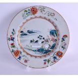A GOOD EARLY 18TH CENTURY CHINESE FAMILLE ROSE PORCELAIN PLATE Yongzheng/Qianlong, painted with