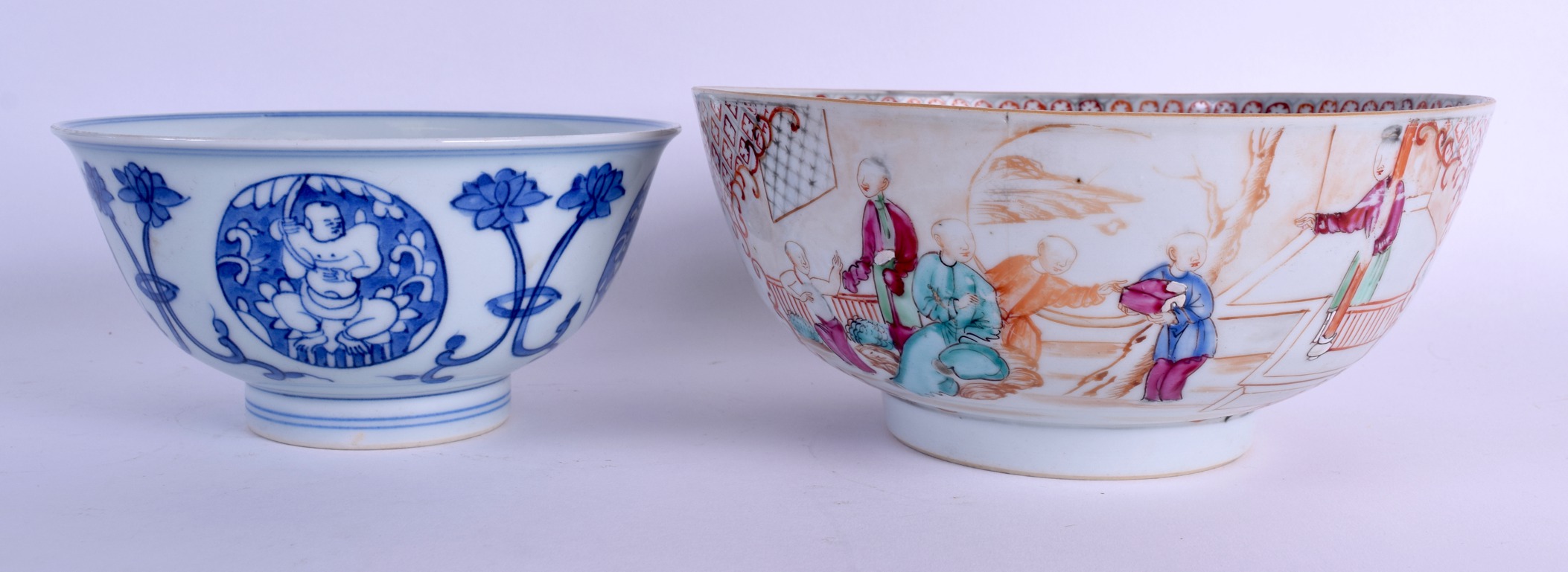 AN 18TH CENTURY CHINESE EXPORT FAMILLE ROSE PORCELAIN BOWL Qianlong, together with a blue and - Image 2 of 4