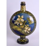 AN ARTS AND CRAFTS ROYAL DOULTON MOON FLASK painted with floral sprays. 28 cm x 18 cm.