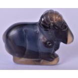 A 20TH CENTURY CHINESE CARVED AGATE FIGURE OF A RAM, modelled seated. 4.6 cm wide.