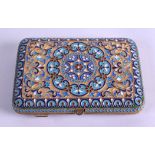 A CONTEMPORARY RUSSIAN CHAMPLEVE ENAMEL SILVER CIGARETTE CASE decorated with scrolling floral