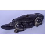 AN EARLY 20TH CENTURY POLYNESIAN WOODEN BOX IN FORM OF A LIZARD, modelled laying on all fours. 27 cm