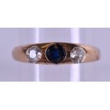 A 14CT GOLD DIAMOND AND SAPPHIRE RING each stone approx. 0.25ct. Size P.
