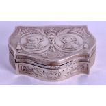 A 19TH CENTURY FRENCH SILVER SHAPED BOX depicting Marie Antoinette & Louis XVI. 4.4 oz. 9 cm x 6.5