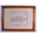 A FRAMED ANTIQUE MAP OF SUSSEX, in a birdseye maple wooden frame.19 cm x 25 cm.