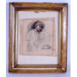 EUROPEAN SCHOOL (20th century), framed charcoal & watercolour, indistinctly signed, a male playing a