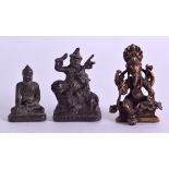 THREE CHINESE BRONZE BUDDHA. Largest 6 cm high. (3)