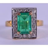 AN 18CT GOLD DIAMOND AND EMERALD RING possibly C1930. Size Q/R. 10.2 grams.
