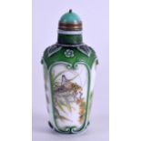 A CHINESE PEKING GLASS ENAMELLED SNUFF BOTTLE AND STOPPER bearing Qianlong marks to base, painted